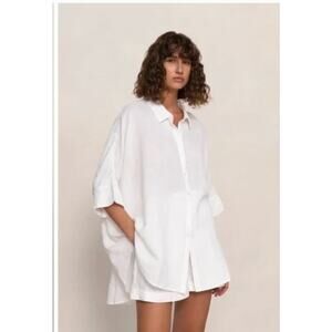 POSSE OS S M L White Cotton Linen Lula Shirt Top Blouse